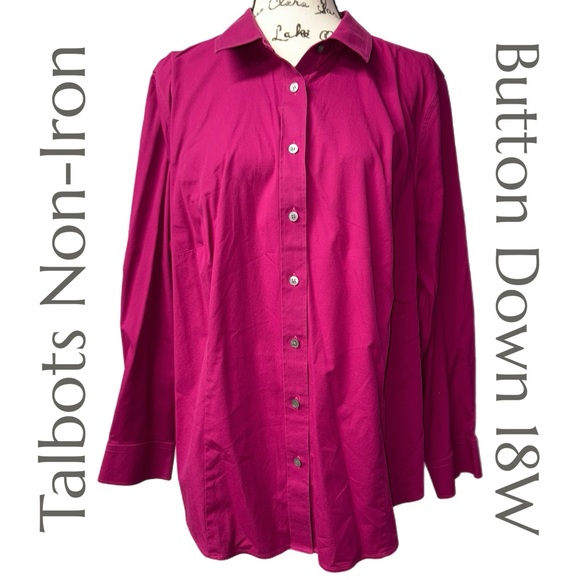Talbots -Non-Iron Button-Down Shirt - Magenta - Size 18W - Picture 2 of 9